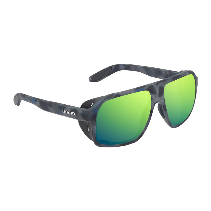 Bajio Sunglasses Cocho Dark Blue Camo Matte Green Mirror Glass