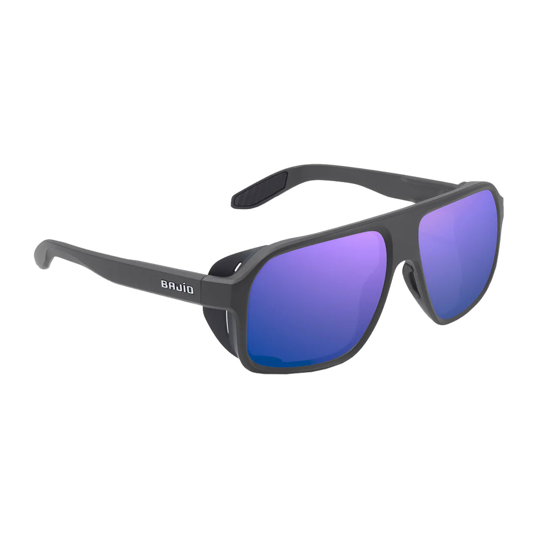 Bajio Sunglasses Cocho Graphite Black Matte Violet Mirror Glass