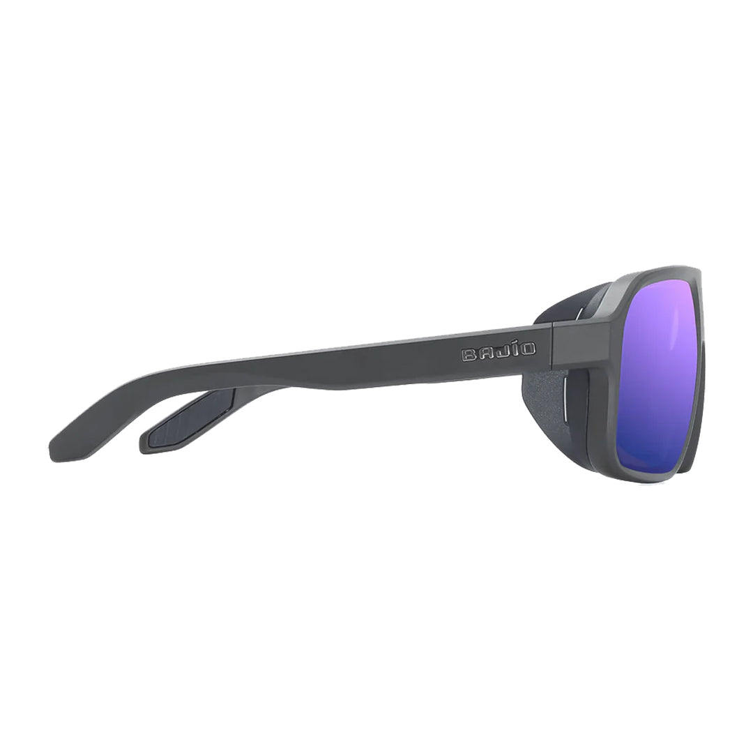 Bajio Sunglasses Cocho Graphite Black Matte Violet Mirror Glass