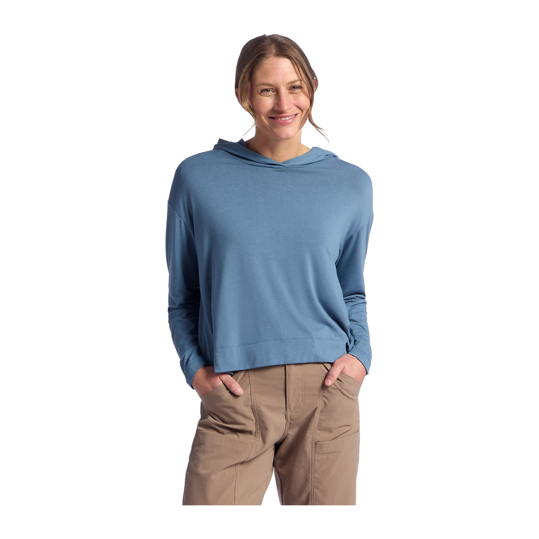 Free Fly Women's Bamboo Shade Crossover Hoodie Pacific Blue
