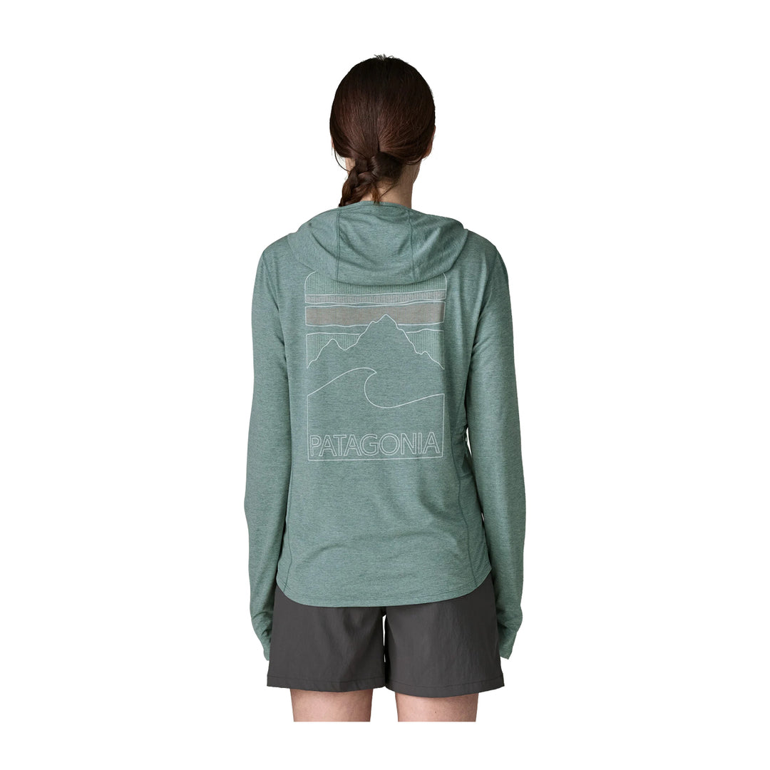 Patagonia Womens Cap Cool Sun Hoody - Peak Visions Nouveau Green - Blue Sage X-Dye