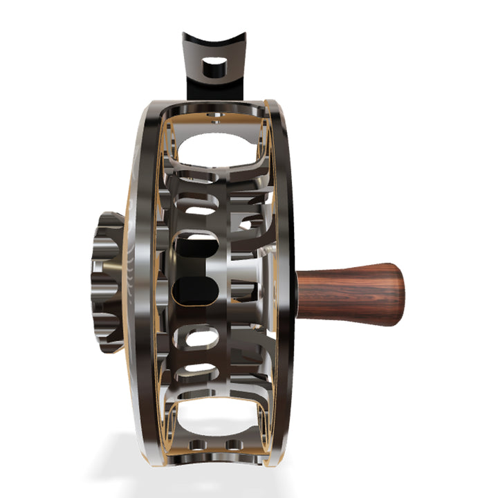 Abel SDF Reel 4/5 Solid Underwood Mayfly Furry Slate Gray, Slate Gray Drag Knob with Rosewood Handle