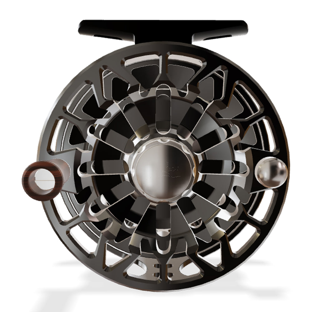 Abel SDF Reel 4/5 Solid Underwood Mayfly Furry Slate Gray, Slate Gray Drag Knob with Rosewood Handle