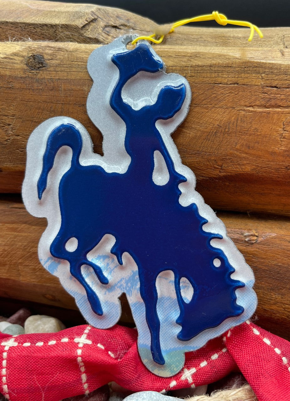 Wyoming Cowboy Blue License Plate Christmas Ornament