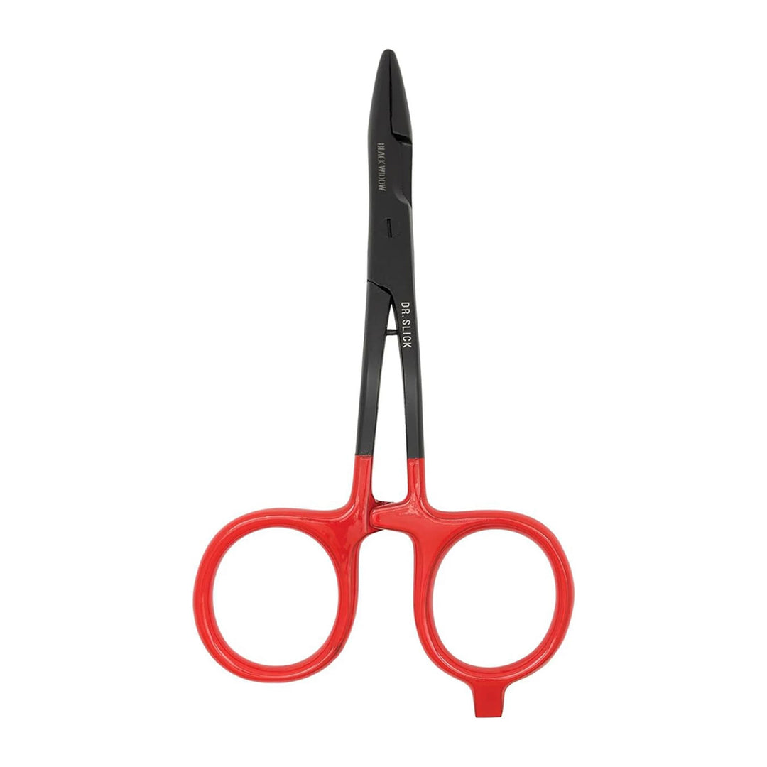 Dr. Slick Black Widow Scissor Clamp 5" Bent Shaft Black and Red Straight