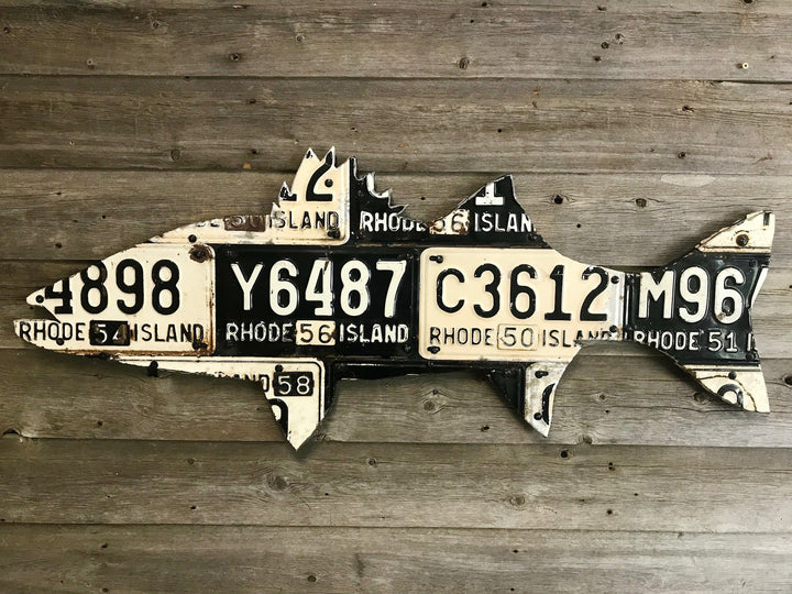 Rhode Island Striped Bass License Plate Art - Madison River Fishing Company