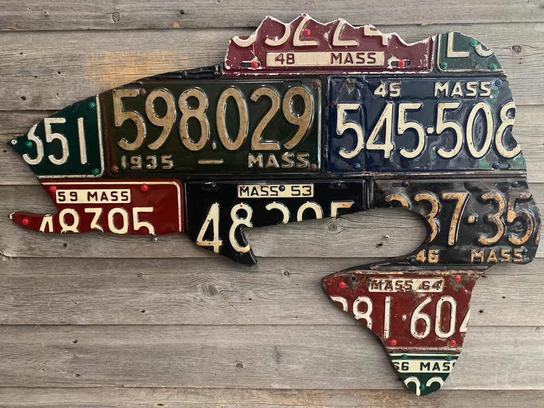 Massachusetts Largemouth Bass Antique License Plate Art - Madison River Fishing Company