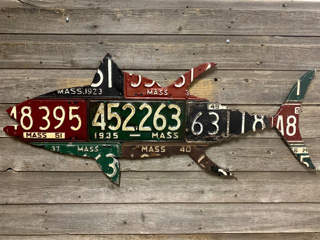 Massachusetts Tuna Antique License Plate Art - Madison River Fishing Company