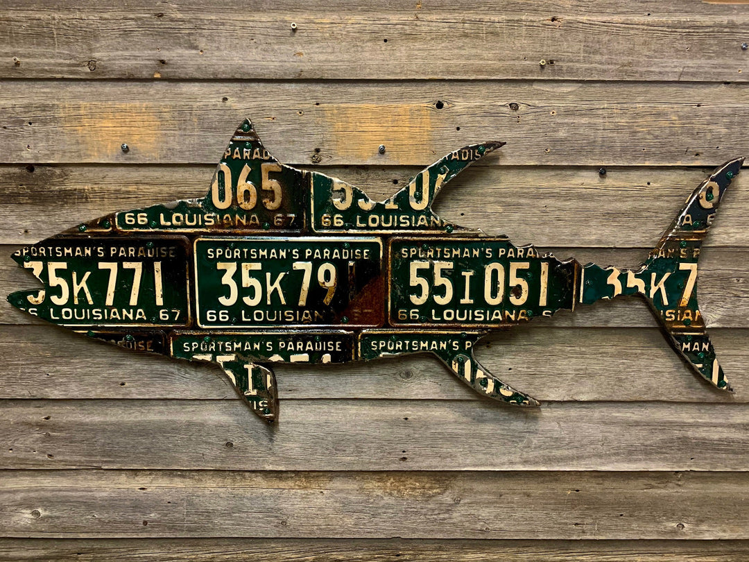 Louisiana Tuna Antique License Plate Art - Madison River Fishing Company