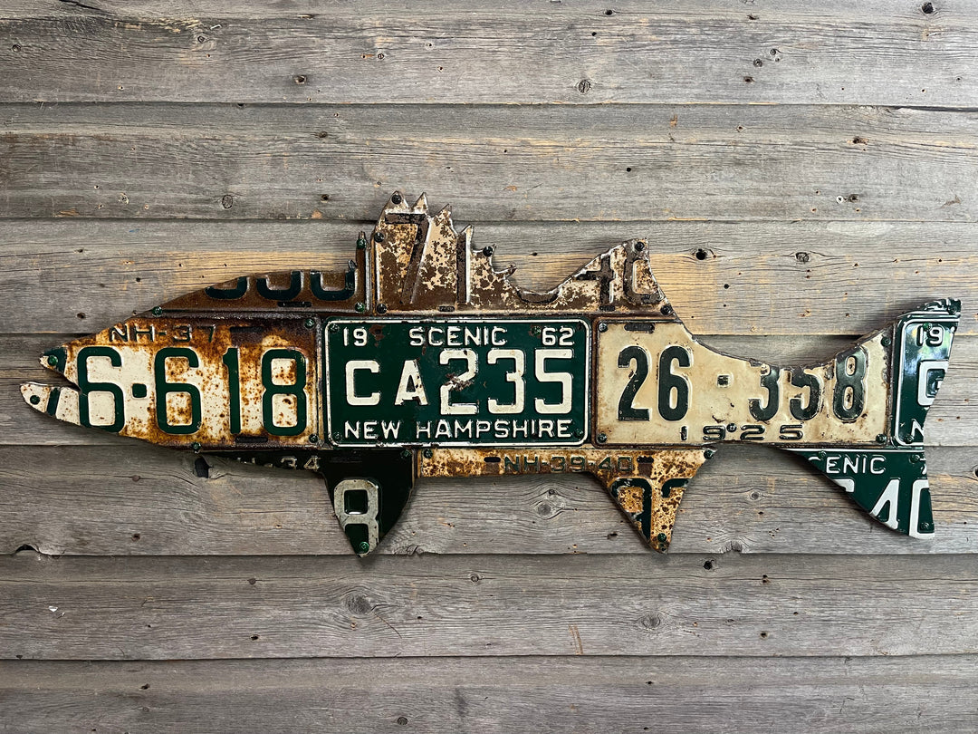 New Hampshire Striped Bass Antique License Plate Art