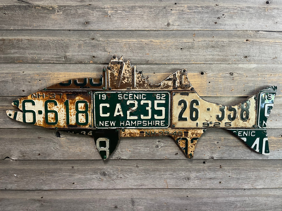 New Hampshire Striped Bass Antique License Plate Art - Madison River Fishing Company