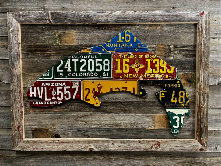 Antique Mixed Western State Trout License Plate Art - Madison River Fishing Company