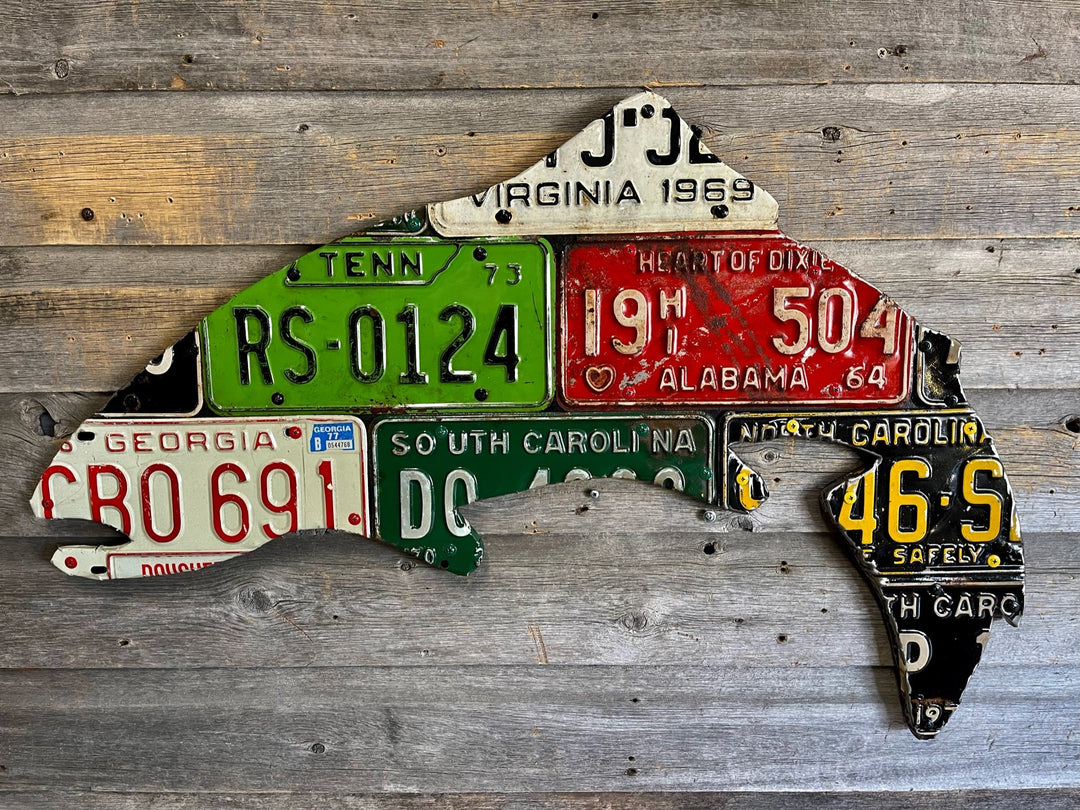 Mixed Southeast Antique Trout License Plate Art