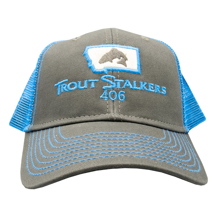 MTS Logo Sideline Trucker Dark Grey/Neon Blue - Madison River Fishing Company