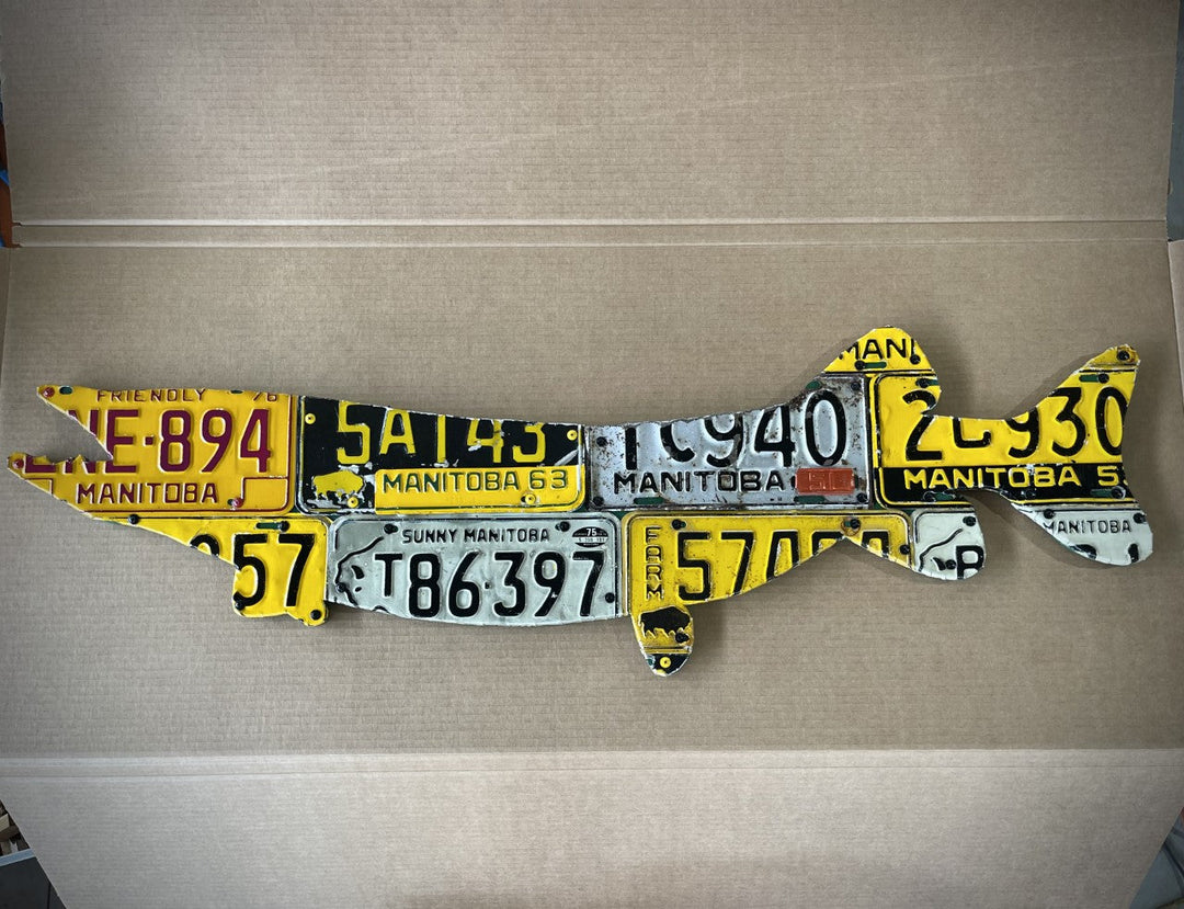 Manitoba Antique Pike/Muskie License Plate Art - Madison River Fishing Company