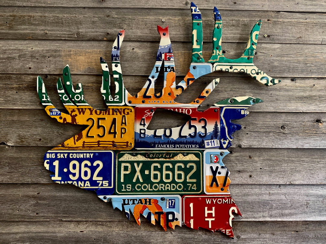 Mixed Western States Elk License Plate Art - Madison River Fishing Company
