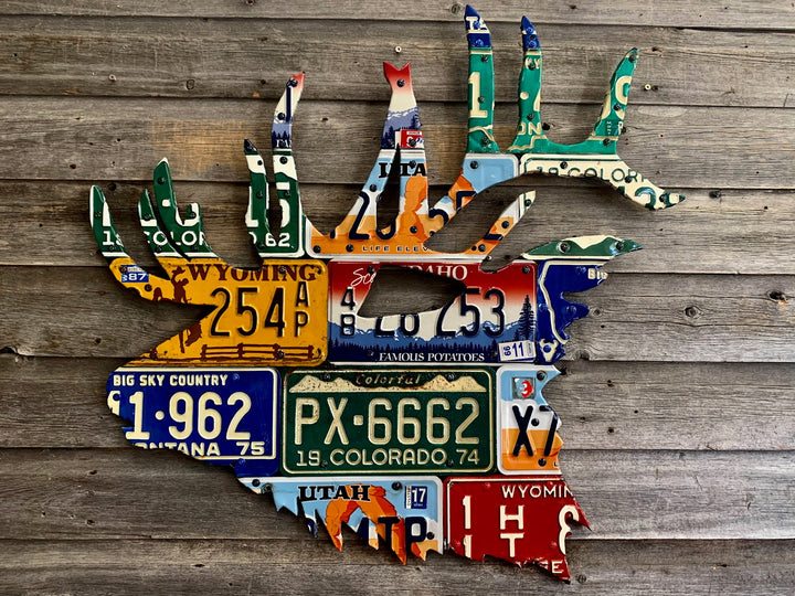 Mixed Western States Elk License Plate Art - Madison River Fishing Company