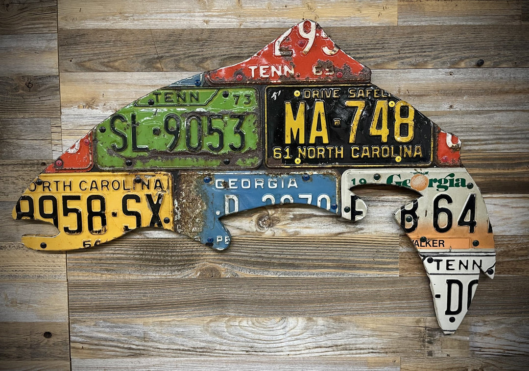 Mixed Southeast Antique Trout License Plate Art - Madison River Fishing Company
