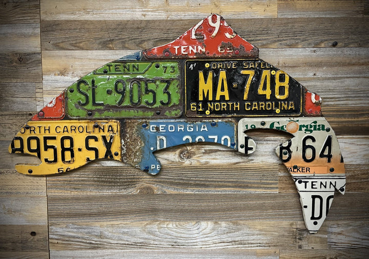 Mixed Southeast Antique Trout License Plate Art - Madison River Fishing Company