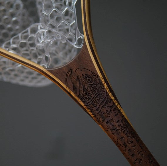 XL 18"x14" - Brown Trout Engraved - Natural Fly Fishing Traditional Landing Net - Madison River Fishing Company