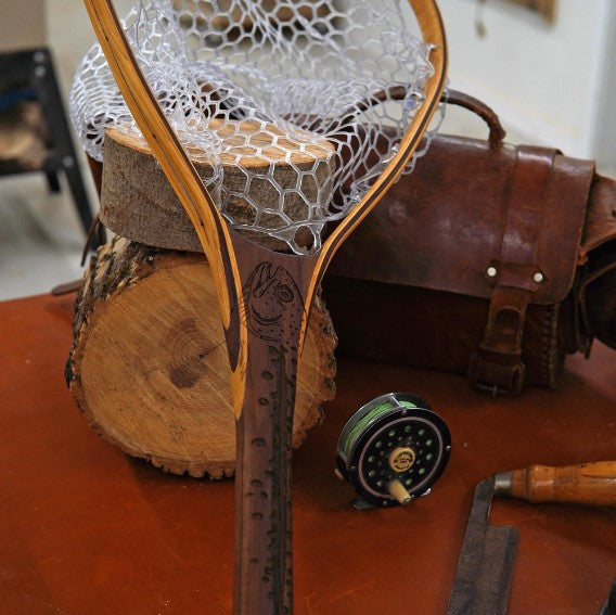 Little Dipper 12"x8" - Rainbow Trout Engraved - Natural Fly Fishing Traditional Landing Net - Madison River Fishing Company