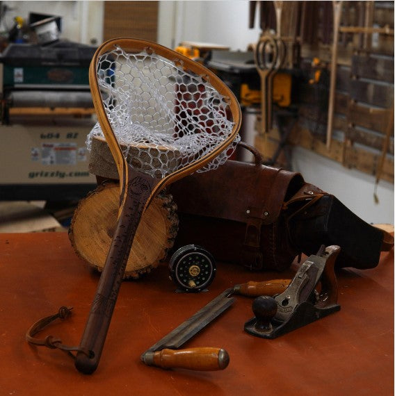 Little Dipper 12"x8" - Rainbow Trout Engraved - Natural Fly Fishing Traditional Landing Net - Madison River Fishing Company