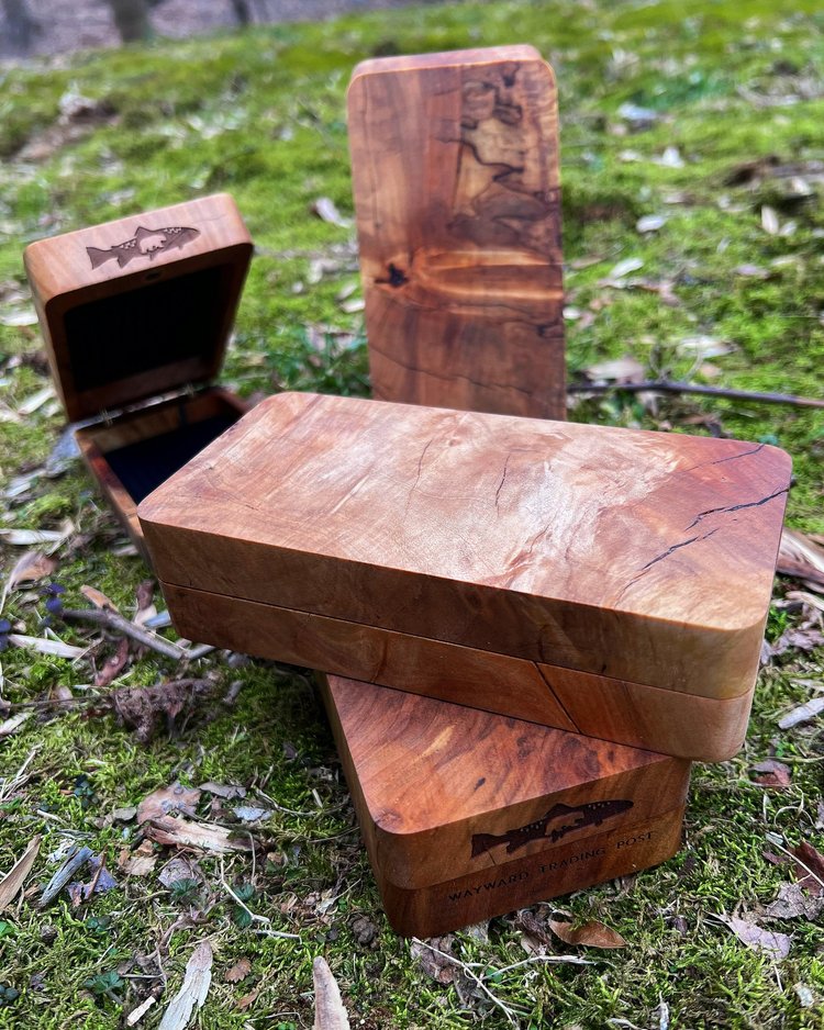 custom fly fishing boxes Fly Box Maple Burl Clam Shell – Madison River Fishing Company