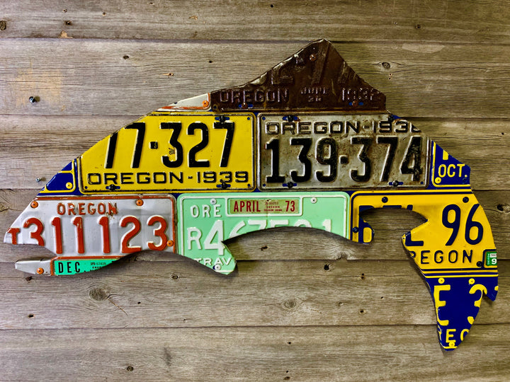 Oregon Antique Trout License Plate Art - Madison River Fishing Company