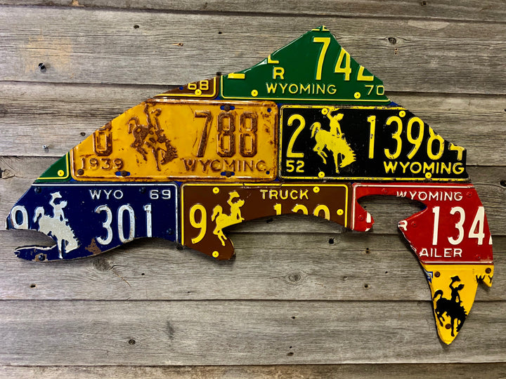 Wyoming Antique Trout License Plate Art - Madison River Fishing Company