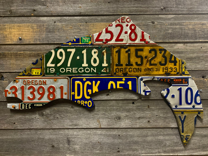 Oregon Antique Trout License Plate Art - Madison River Fishing Company