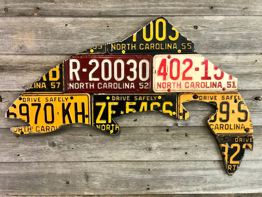 North Carolina Antique Trout License Plate Art - Madison River Fishing Company