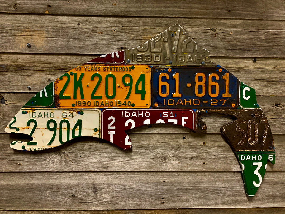 Idaho Antique Trout License Plate Art - Madison River Fishing Company