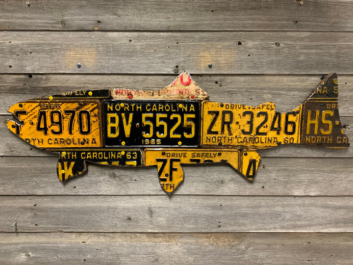 North Carolina Antique Trout License Plate Art - Madison River Fishing Company