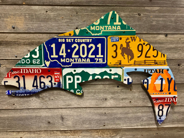 Mixed Western State Trout License Plate Art - Madison River Fishing Company