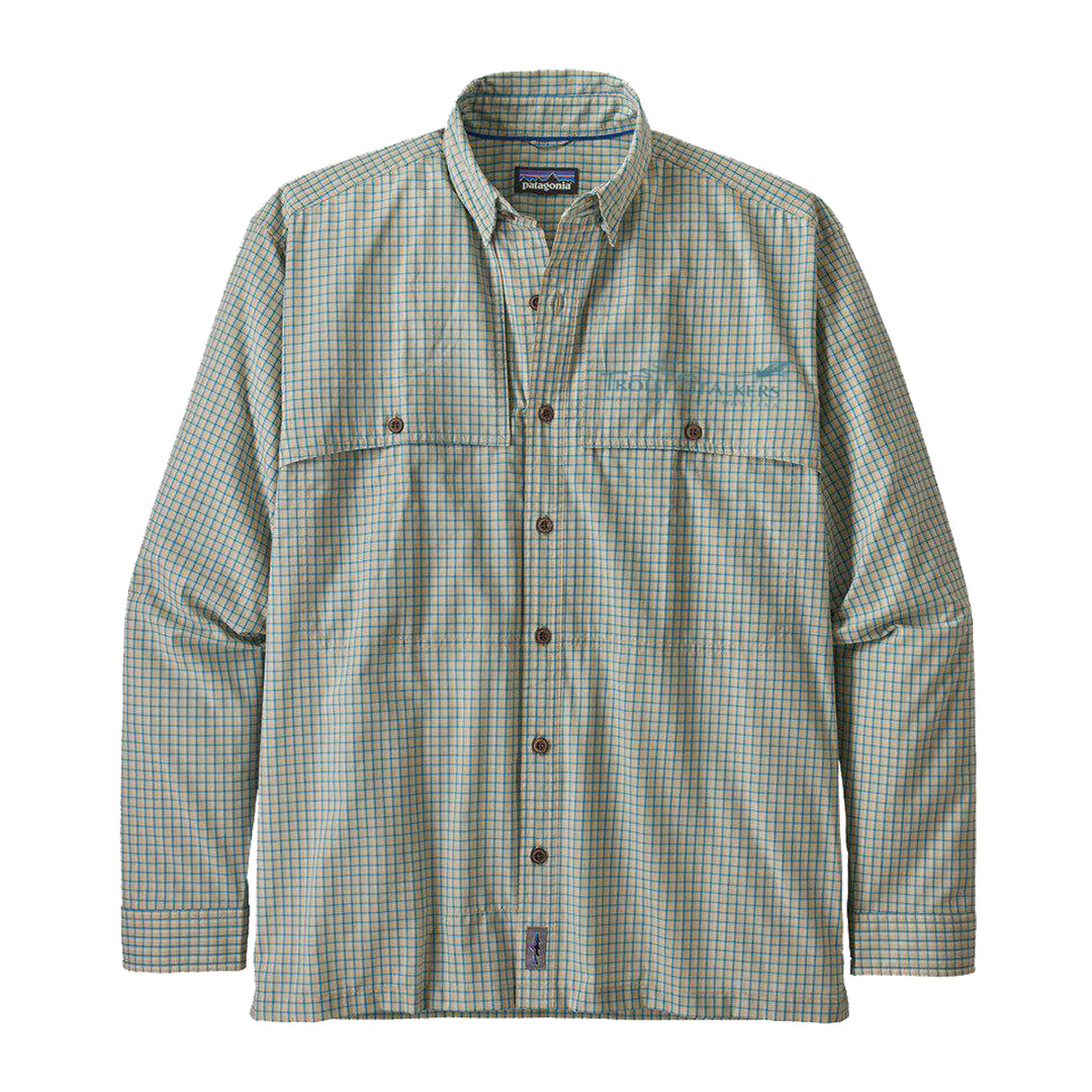 Patagonia MTS Logo Mens LS Island Hopper Shirt Oxbow: Brush Green Large