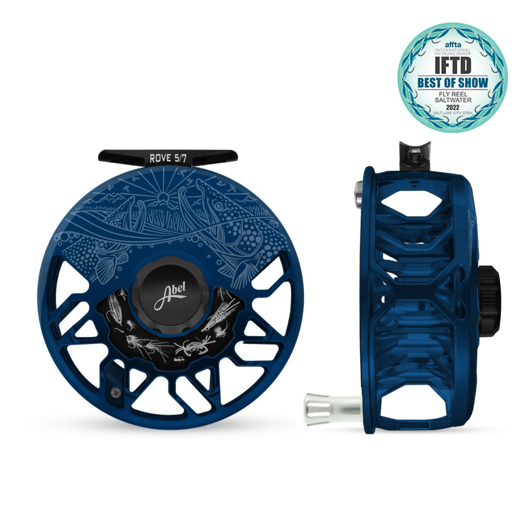 Abel ROVE Reel 5/7 Deep Blue Underwood Drift, Black Drag Knob with Platinum Handle - Madison River Fishing Company