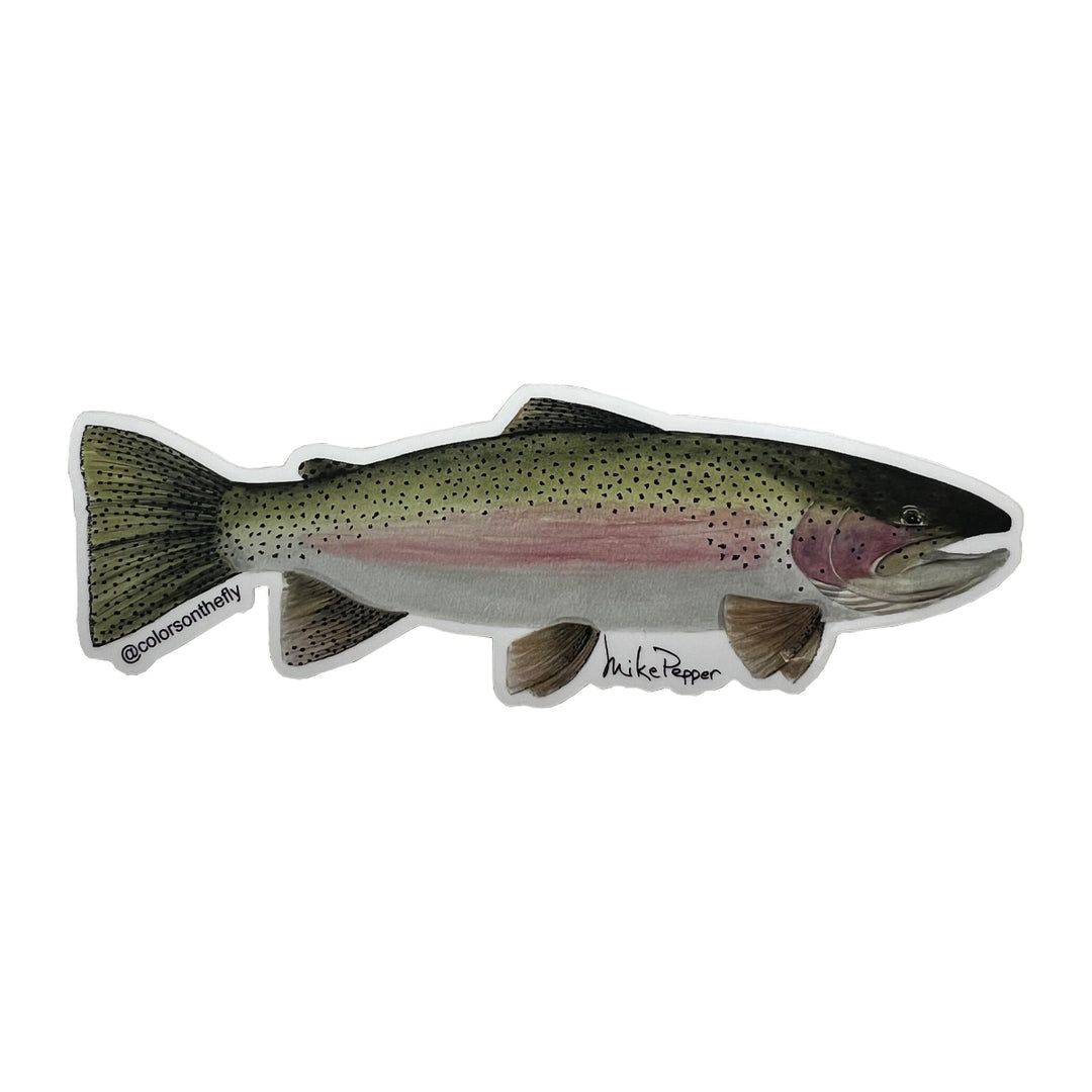 Mike Pepper "Colors on the Fly" 6" Rainbow Trout Sticker
