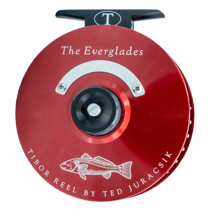 Tibor Everglades Reel Custom Red with Black with Redfish Engraving