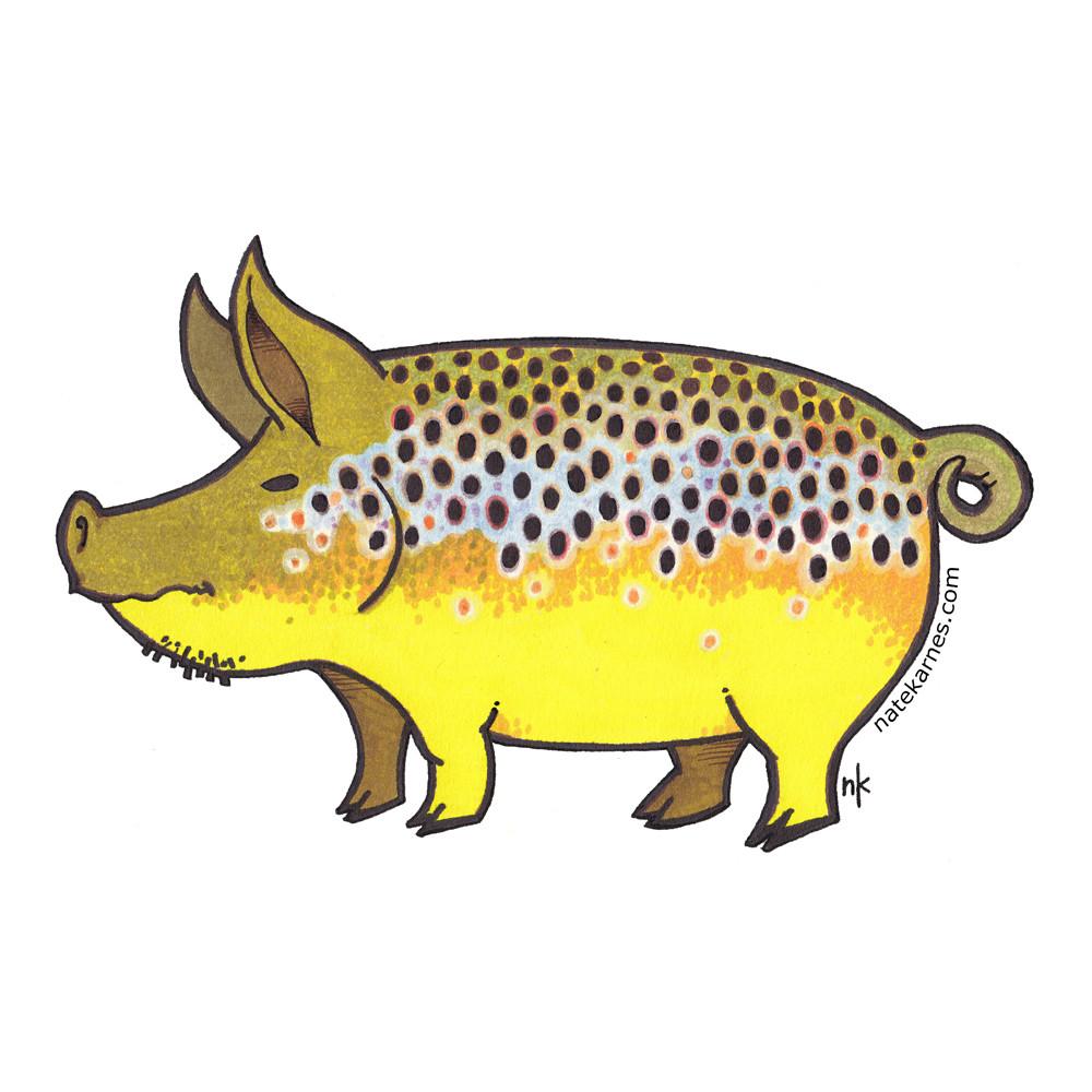 Brown Trout Pig Sticker