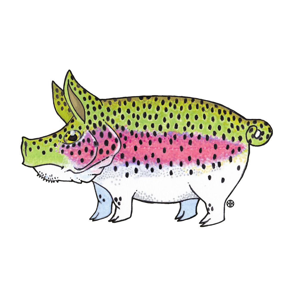 Rainbow Trout Pig Sticker