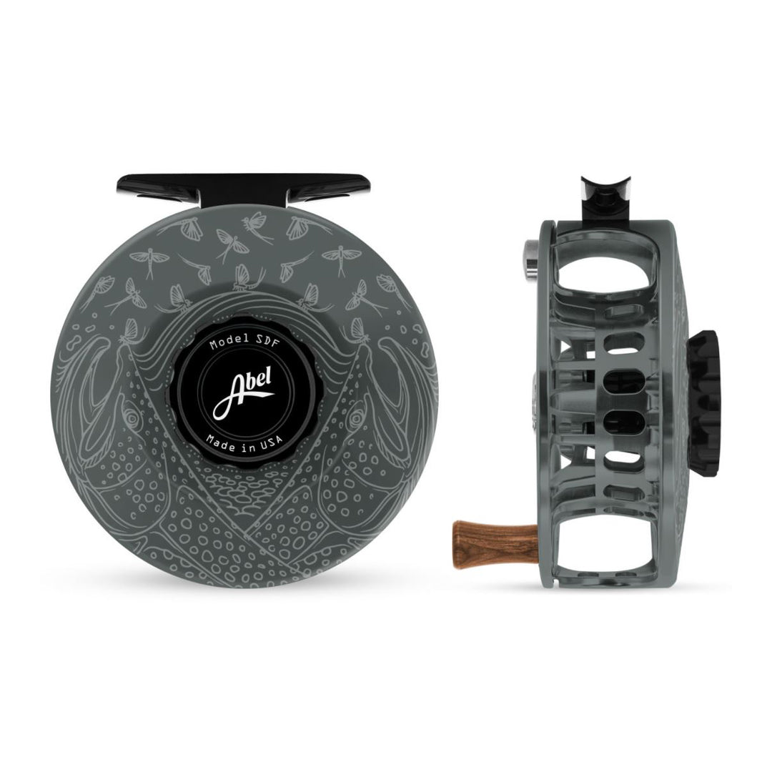 Abel SDF Reel 5/6 Underwood Mayfly Furry Slate Grey with Walnut Handle