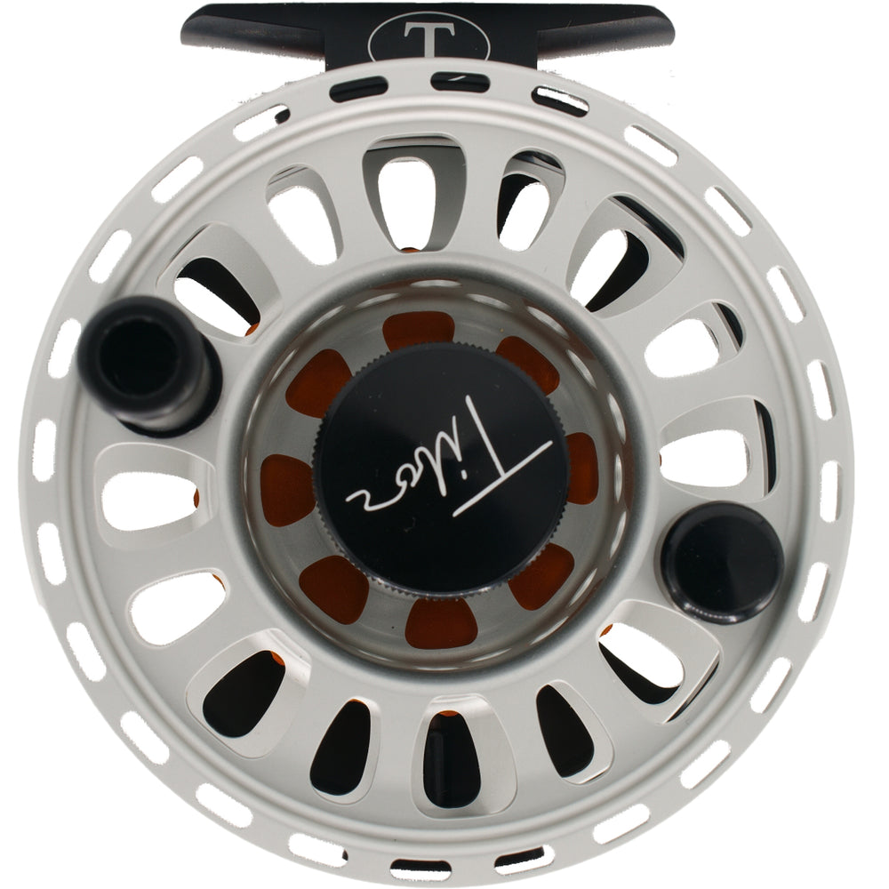 Tibor Signature Series Reel 7-8 Custom Frost Black with Orange Hub