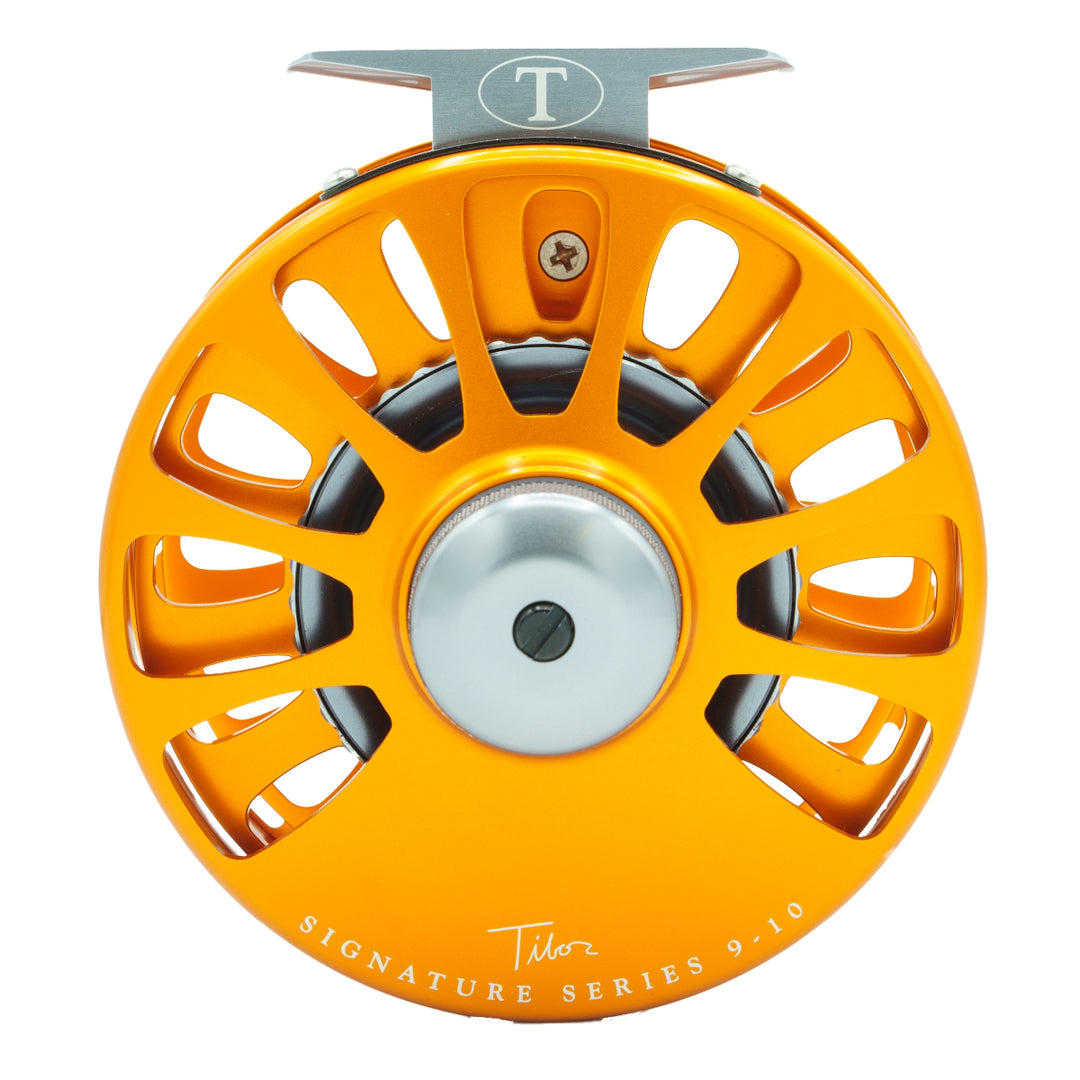 Tibor Signature Series Reel 9-10 Custom Sunset Orange with Graphite Hub