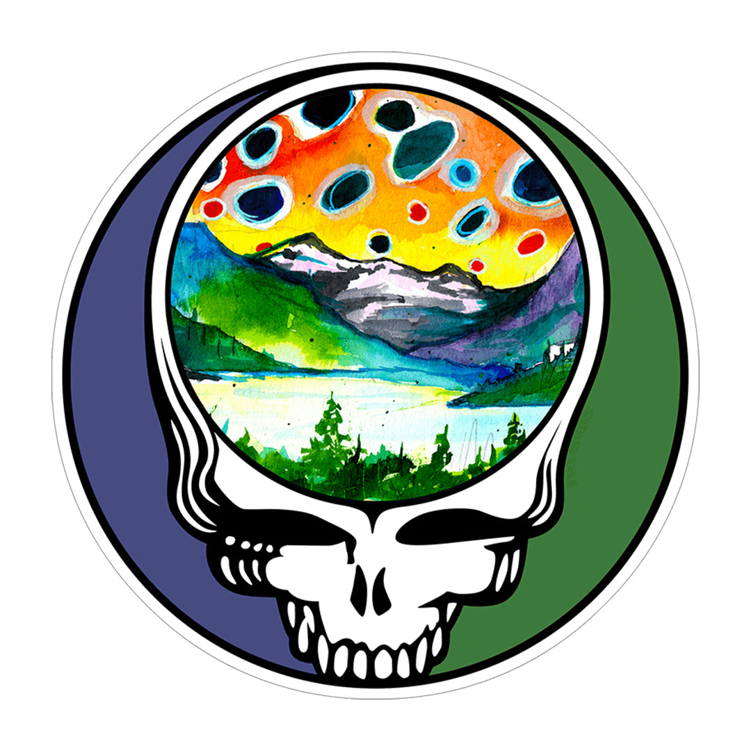 Fly Slaps Ryan Keene Steal Your Face Brown Trout Landscape Sticker 4"